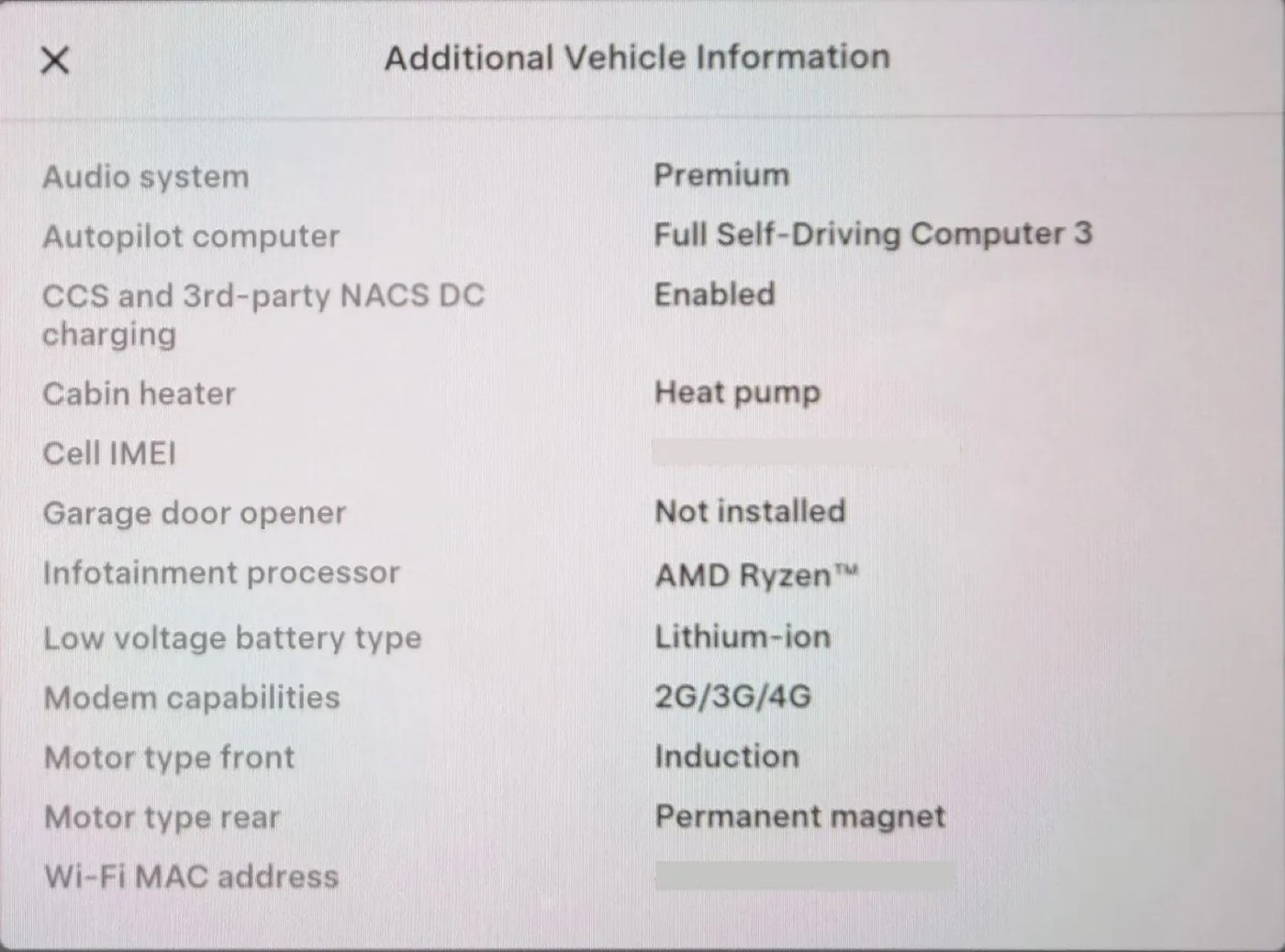 Additional Vehicle Information showing Full Self-Driving Computer 3