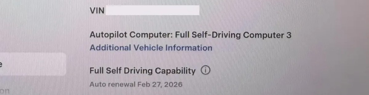 Tesla Software tab showing Autopilot Computer: Full Self-Driving Computer 3